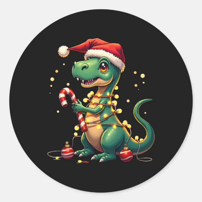 Adesivo Camisa T-rex de Natal Bonita Luzes De Dinossauro E (Frente)