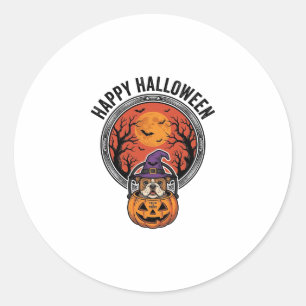Adesivo Camisa Vintage de Halloween Feliz Bulldog Bruxa Ab
