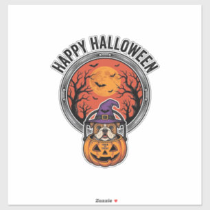 Adesivo Camisa Vintage de Halloween Feliz Bulldog Bruxa Ab