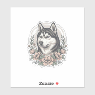 Adesivo Camisa Vintage Husky Floral Portrait Design_1