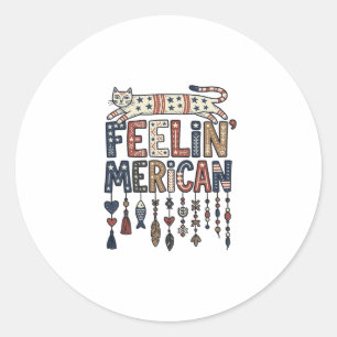 Adesivo Camisa Vintage Patriótica Folk Cat Americana Desig
