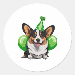 Adesivo Camiseta Clássica de Aniversário Verde Corgi