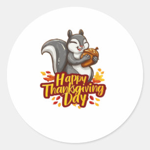 Adesivo Camiseta Clássica Esquilo Feliz Dia de Ação de Gra