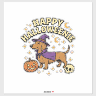 Adesivo Camiseta de Cachorro Bruxa Dachshund Feliz Hallowe