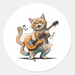 Adesivo Camiseta de gato fofo tocando guitarra, Gato legal