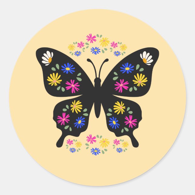 Adesivo Camiseta mariposa con flores multicolor (Frente)