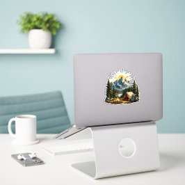 Adesivo Camiseta Montanha Acampamento Aventura Pôr do Sol 