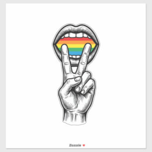 Adesivo Camiseta Vetor Orgulho Mão Paz Arco-Íris Vintage_1