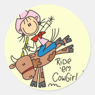 Adesivo Camisetas e Presentes da Cowgirl Montando Touro em