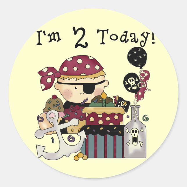 Adesivo Camisetas e presentes piratas do segundo aniversár (Frente)