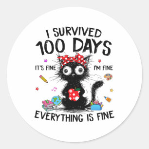Adesivo Camisetas engraçadas de gato eu sobrevivi 100 dias