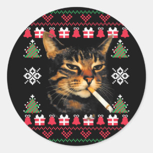 Adesivo Camisola Feia de Natal de Gato Fumante Engraçado P