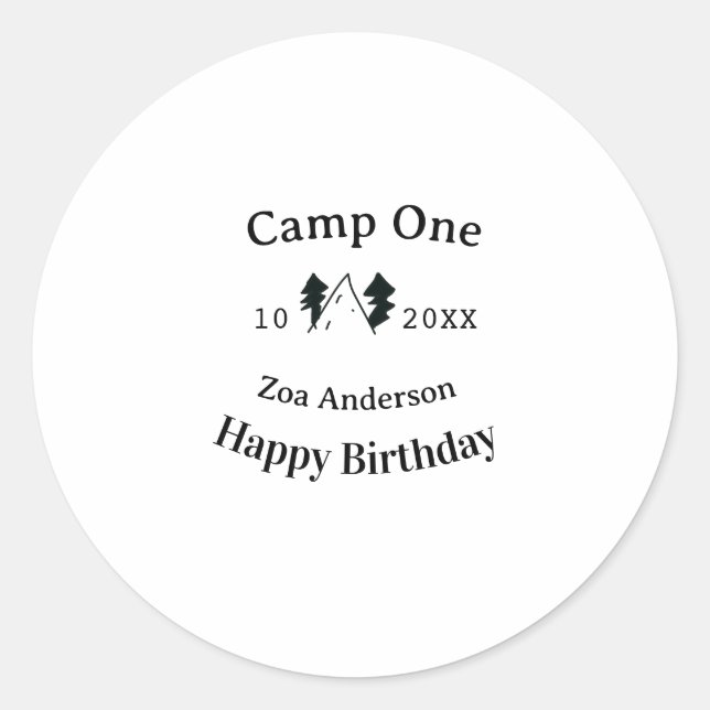 Adesivo Camp one happy birthday name date campingadventure (Frente)