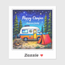 Camper Camping Blue Green Watercolor