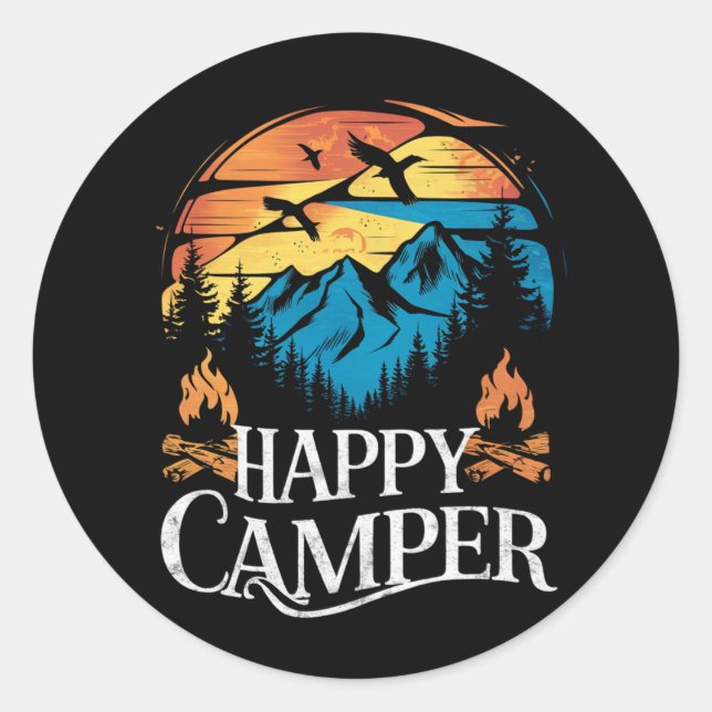 Adesivo Camping Feliz Retro Vintage Equipe de Acampamento  (Frente)