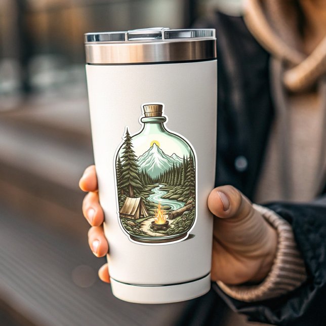 Adesivo Camping In A Bottle Sticker | Die-Cut Sticker (Camping In A Bottle Sticker | Die-Cut Sticker by PiggyPrint Stickers)
