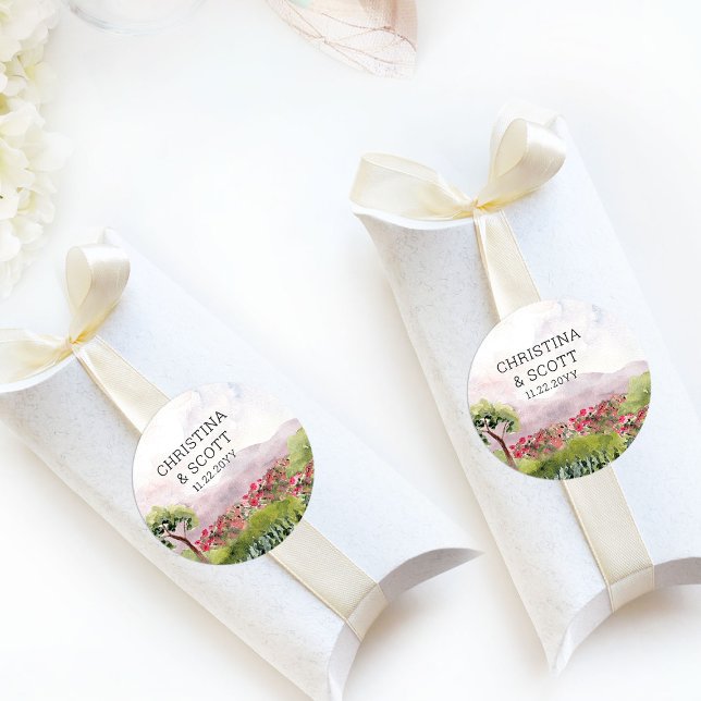 Adesivo Campo Casado com Flor Rosa (Favor stickers from the Country Meadow wedding collection by Darling & May)
