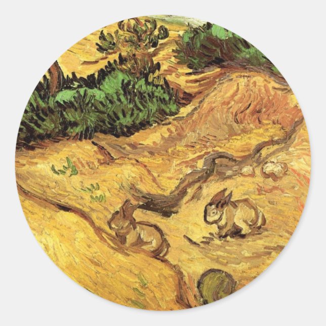 Adesivo Campo com dois coelhos por Vincent van Gogh (Frente)
