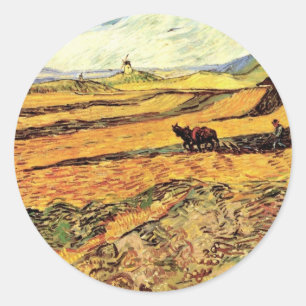 Adesivo Campo com Plowman e Mill por Vincent van Gogh