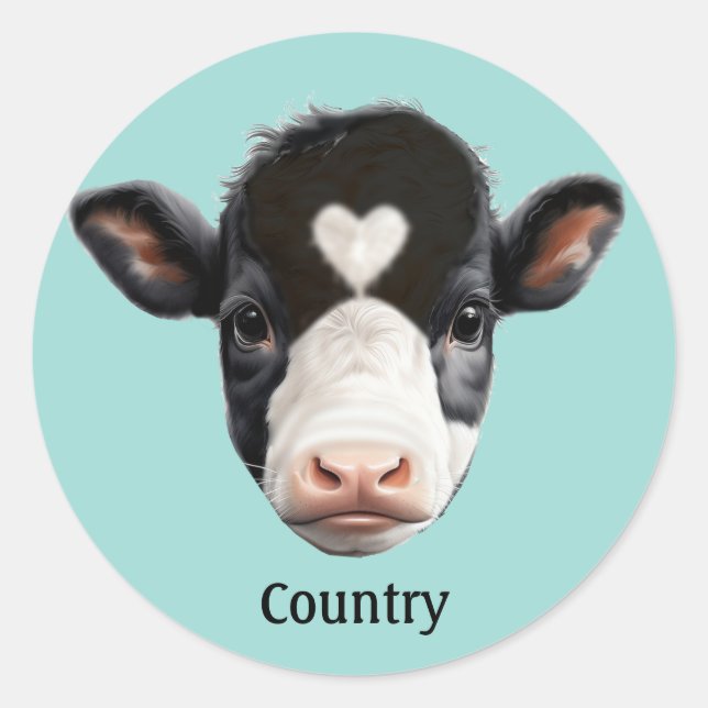 Adesivo Campo preto e branco Vaca rosto azul claro (Frente)