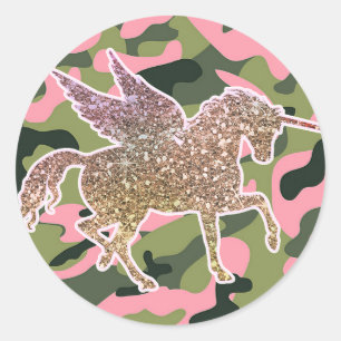 Adesivo Camuflagem Rosa Verde Camo e Unicórnio com Brilho 