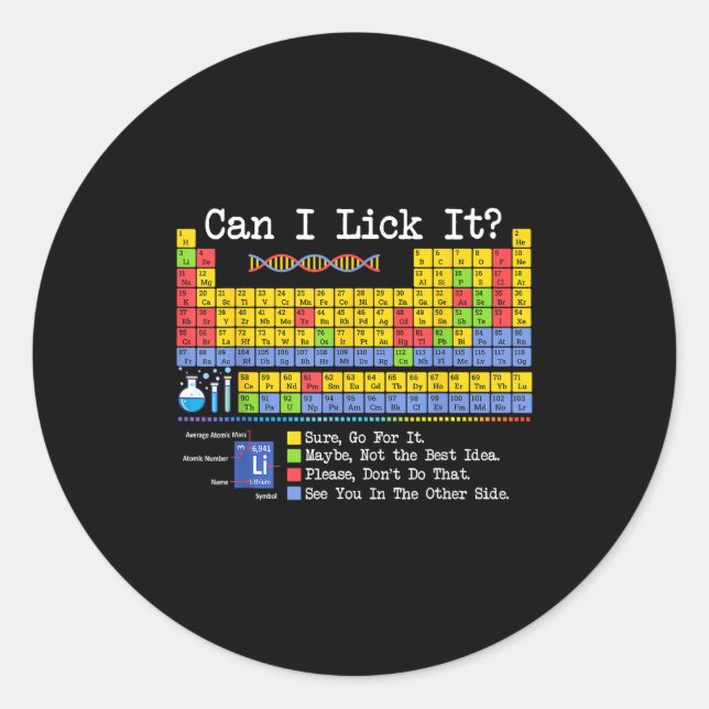 Adesivo Can I Lick It Periodic Table Funny Science Teacher (Frente)