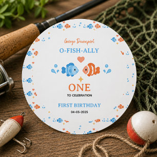 Adesivo Cana de Pesca Antiga O-Fish-Ally Um 1º Aniversário