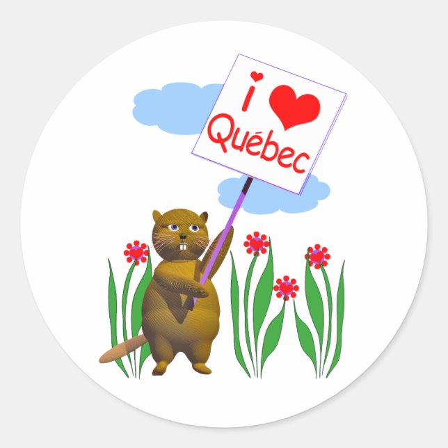 Adesivo Canadense Beaver Loves Quebec (Frente)