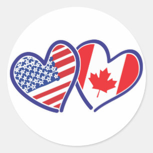 Adesivo Canadense e corações da bandeira de América