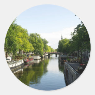 Adesivo Canal de Amsterdã com Barcos e Ponte