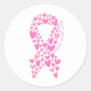 Adesivo Câncer de Mama Fé Esperança Fita Rosa de Conscient