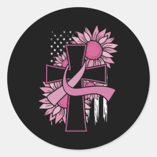 Adesivo Câncer de Mama Girassol Rosa Cruz Fé