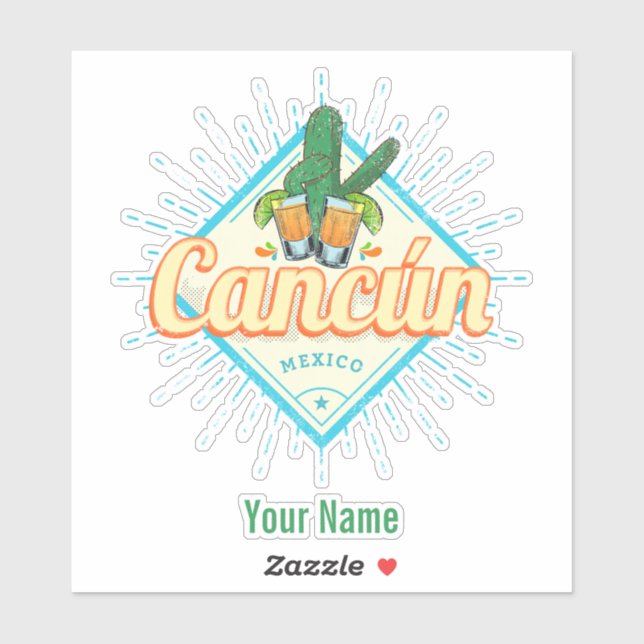 Adesivo Cancun México Dançando Cactus Vintage Tequila (Folha)