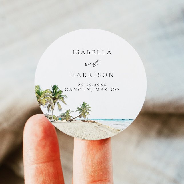 Adesivo CANCUN Watercolor Beach Palm Tree Destination (Criador carregado)