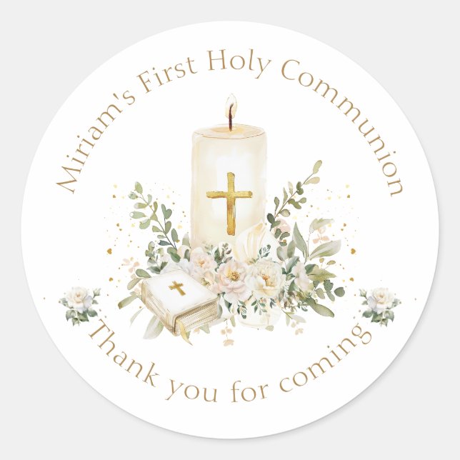 Adesivo Candle Cross Bible Roses First Holy Communion (Frente)