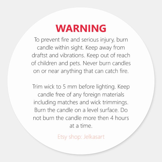 Adesivo Candle warning label (Frente)