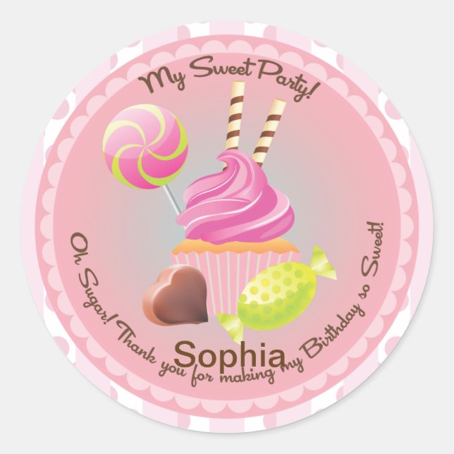 Adesivo Candy Buffet Girl's Party Favor Birthday Sticker (Frente)