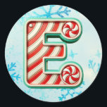 Adesivo Candy Cane Christmas Sticker, Strips Festivos<br><div class="desc">Adicione um toque festivo aos seus presentes de férias e decoração com estes adesivos redondos com a letra "E" num design de cana doce alegre. Perfeito para personalizar presentes, cartas e favoritos para festas! Personalize esta design com um monograma, nome ou foto. © Copyright 2024 P.D., Padrões e pinturas de...</div>