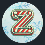 Adesivo Candy Cane Christmas Sticker "Z", Stripes Festivas<br><div class="desc">Adicione um toque festivo aos seus presentes de férias e decoração com estes adesivos redondos com a letra "Z" num design de cana doce alegre. Perfeito para personalizar presentes, cartas e favoritos para festas! Personalize esta design com um monograma, nome ou foto. © Copyright 2024 P.D., Padrões e pinturas de...</div>