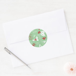 Adesivo Candy Cane Holly Vinheta de Natal Verde e Vermel