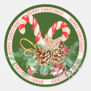 Adesivo Candy Cane Merry Christmas Round Sticker