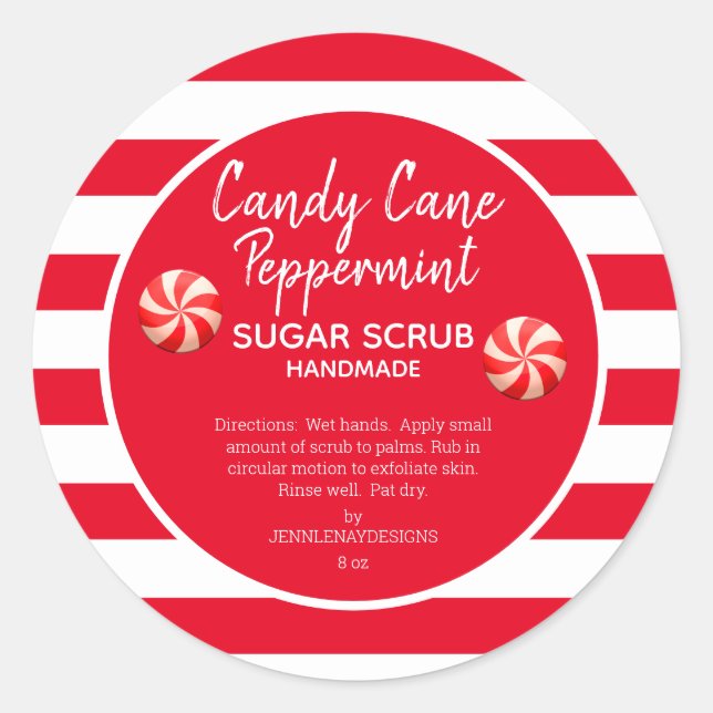 Adesivo Candy Cane Peppermint Sugar Scrub DIY (Frente)