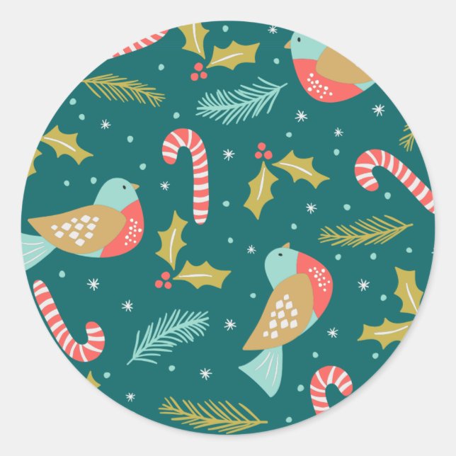 Adesivo Candy Canes Holly Pine Boughs Birds (Frente)