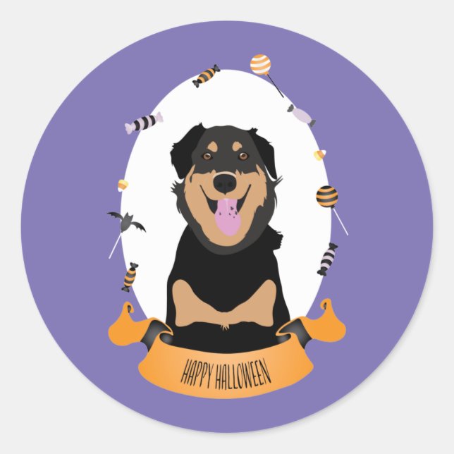 Adesivo Candy Portrait Rottweiler Cachorro Laranja Roxo (Frente)
