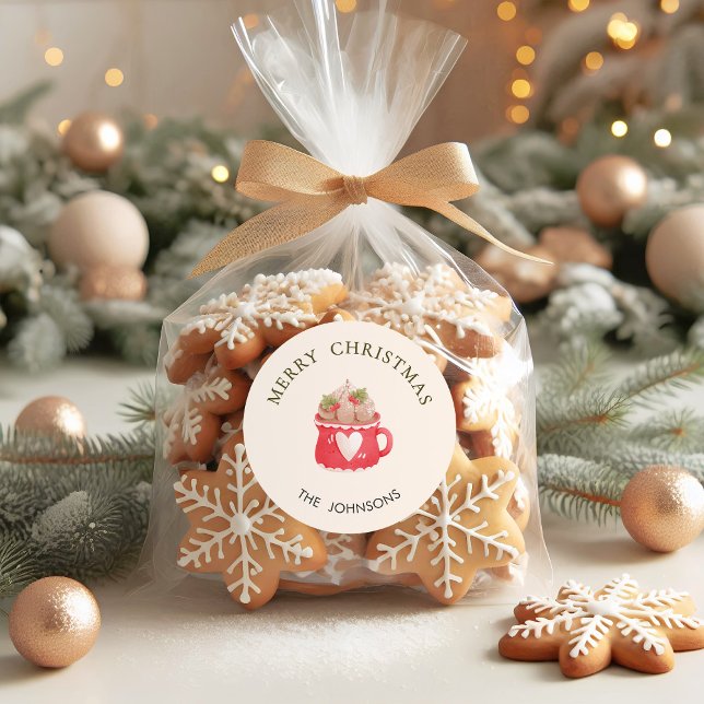 Adesivo Caneca de Cacau Vermelha Pastel Feliz Natal (Criador carregado)