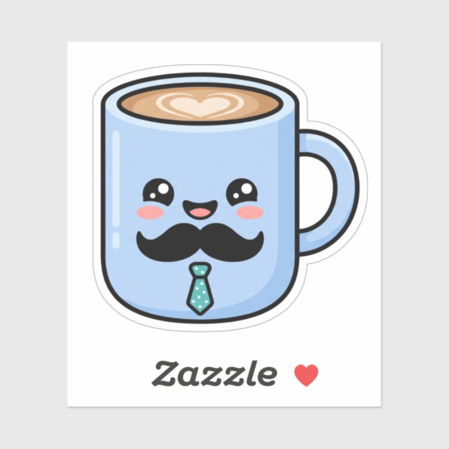 Adesivo Caneca de Café Bigode Kawaii Dia dos Pais Fofo (Folha)
