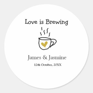 Adesivo Caneca de café Love is Brewing coração dourado nom
