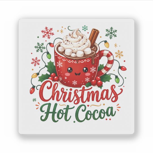 Adesivo Caneca de Chocolate Quente de Natal Fofa (Frente)