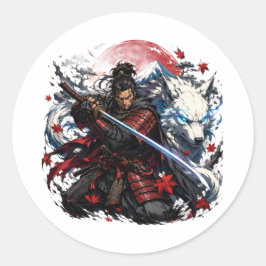 Adesivo Caneca Samurai e Lobo Branco | Fantasia de Guerrei