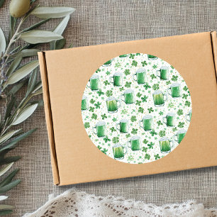 Adesivo Canecas de Cerveja Verde Elegantes e Trevos Branco